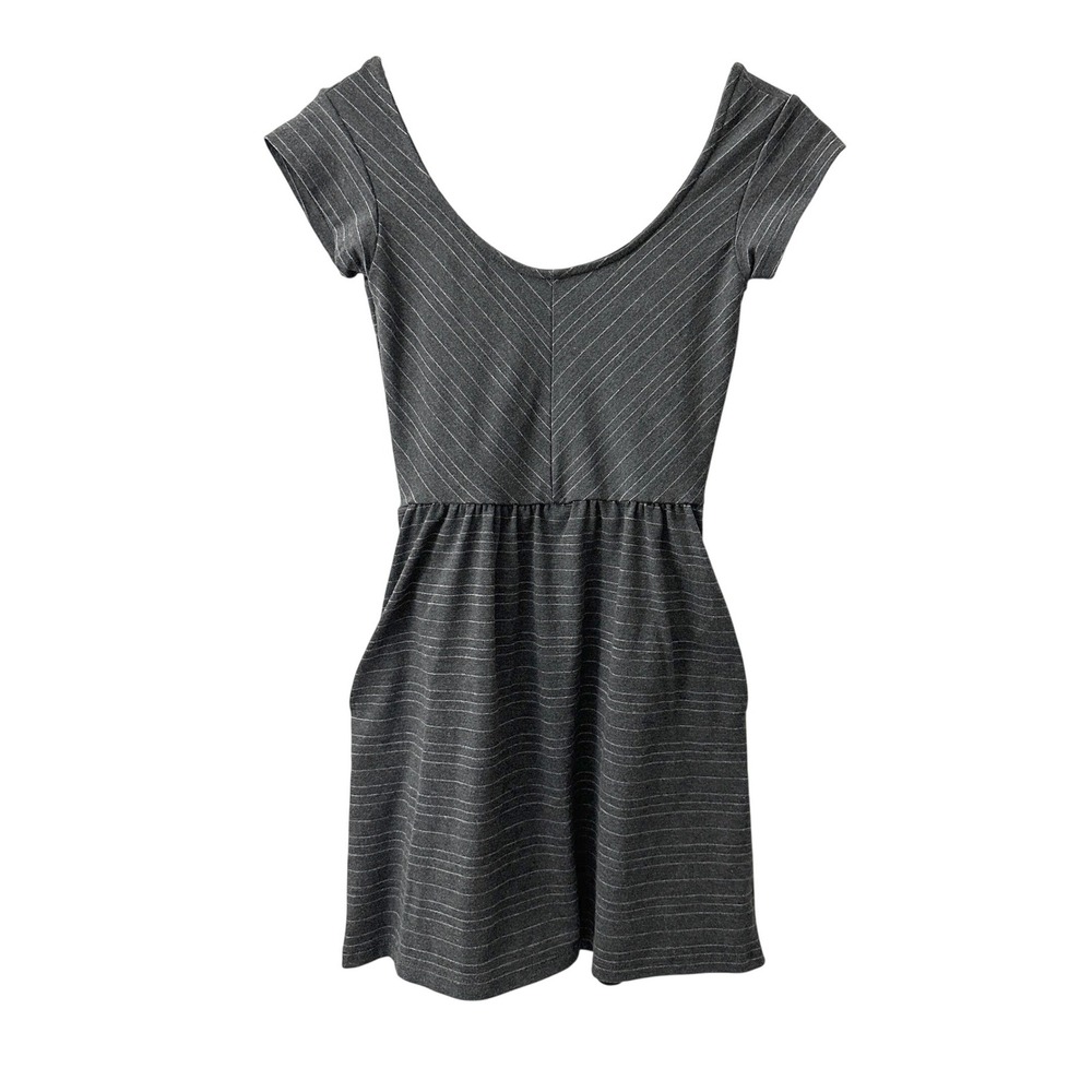 Mimi Chica Dress XS Gray Pinstripe Fit Flare Pockets Casual Preppy Mini Dress